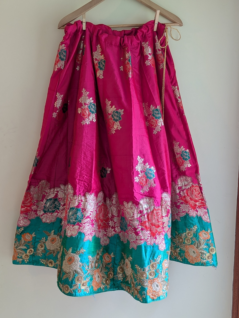 Vintage Heavy Embroidered Jeweled Lehenga Skirt • Drawstring Waist • Fully Lined